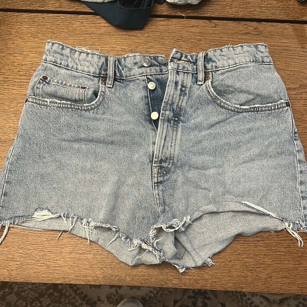 Zara Blue Jean Shorts High-Waisted Distressed